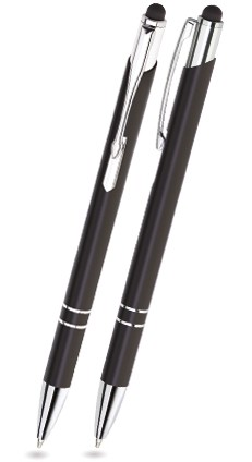 BET-01 kuglepen touch pen BELLO. Skinnende sort.