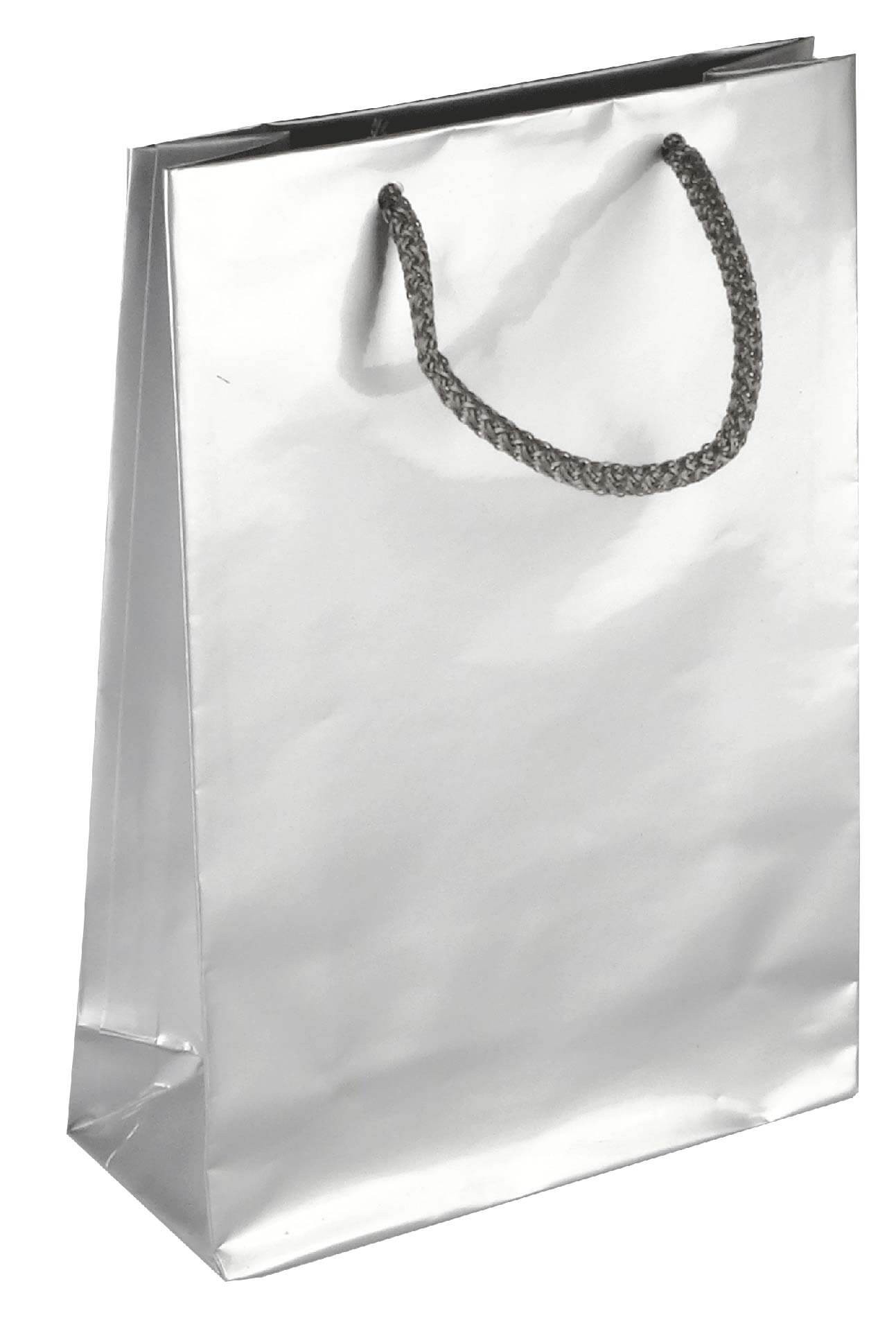 PL102G088 med et strenghåndtag, afstivet bund og øvre folder sølv 170x70x250 mm