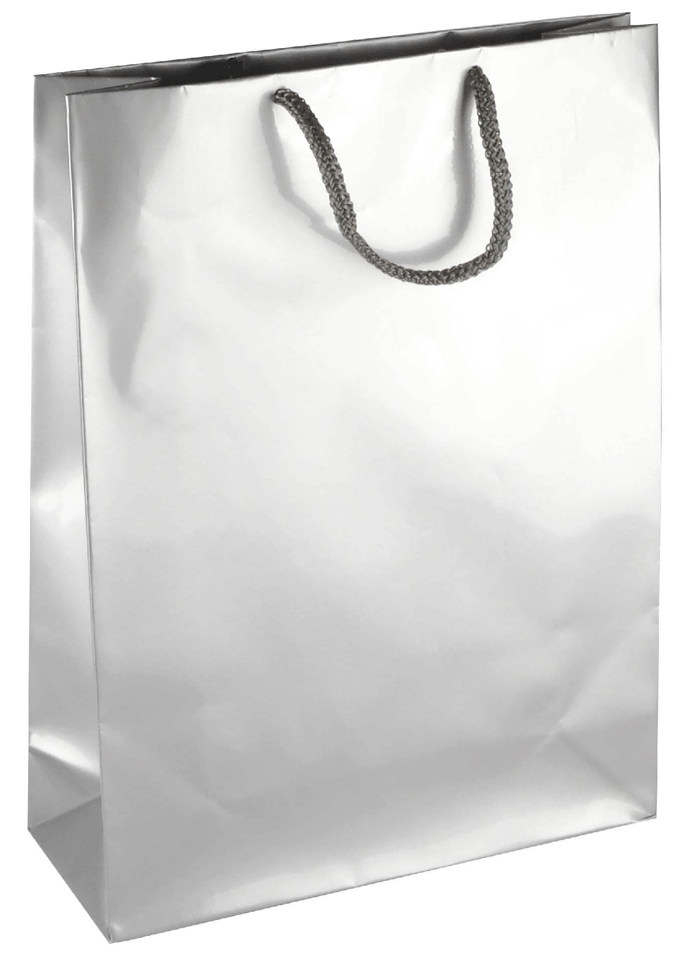 PL103G088 med et strenghåndtag, afstivet bund og øvre folder sølv 240x90x320 mm